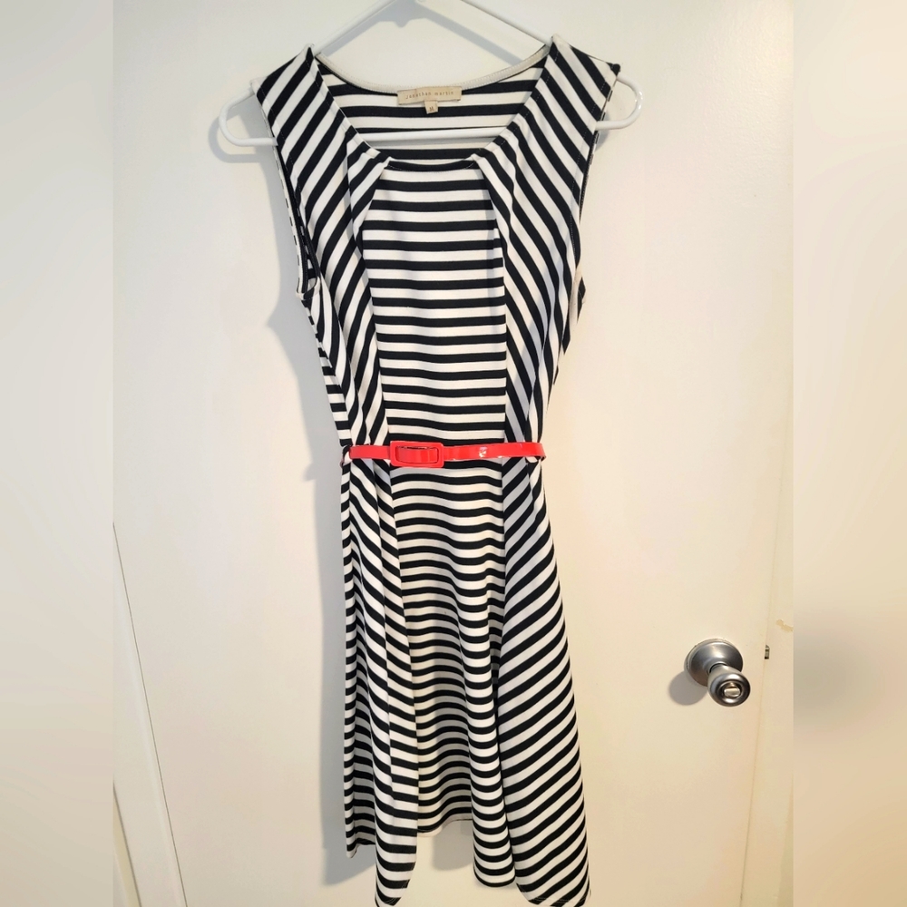 Adorable striped dress with belt.